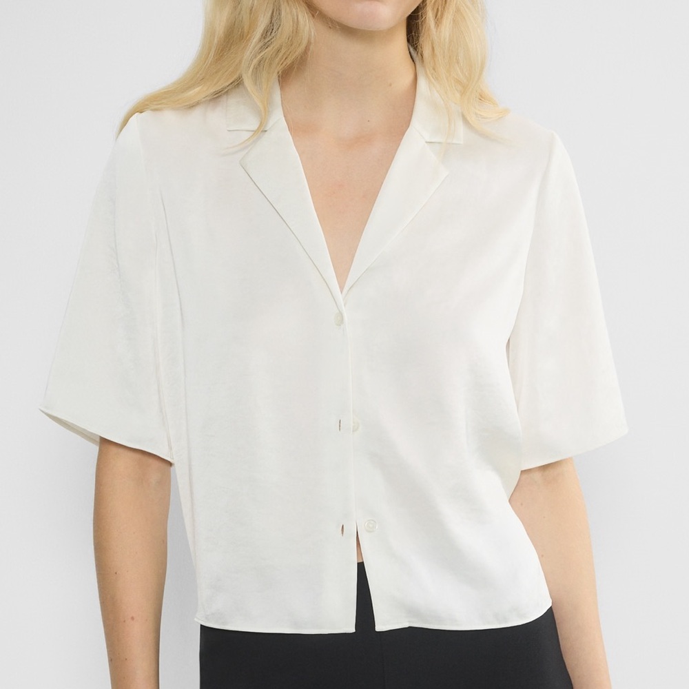 NWT Wilfred Beso Button Up Blouse | Ivory Satin Short Sleeve | M